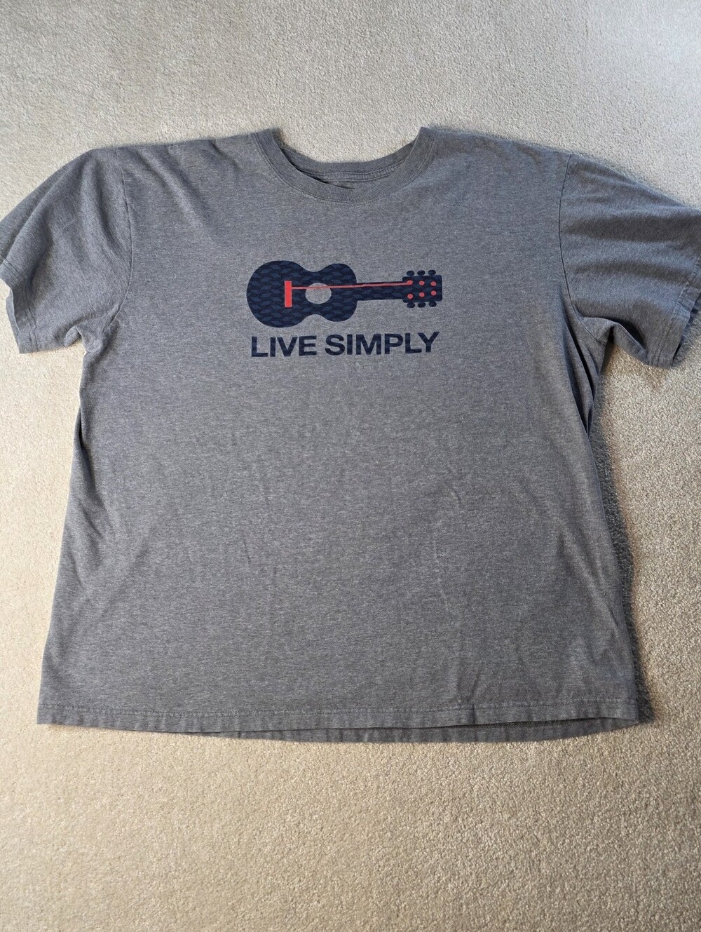 Patagonia Live Simply Grey Guitar Short Sleeve Tee Crew Neck Mens L